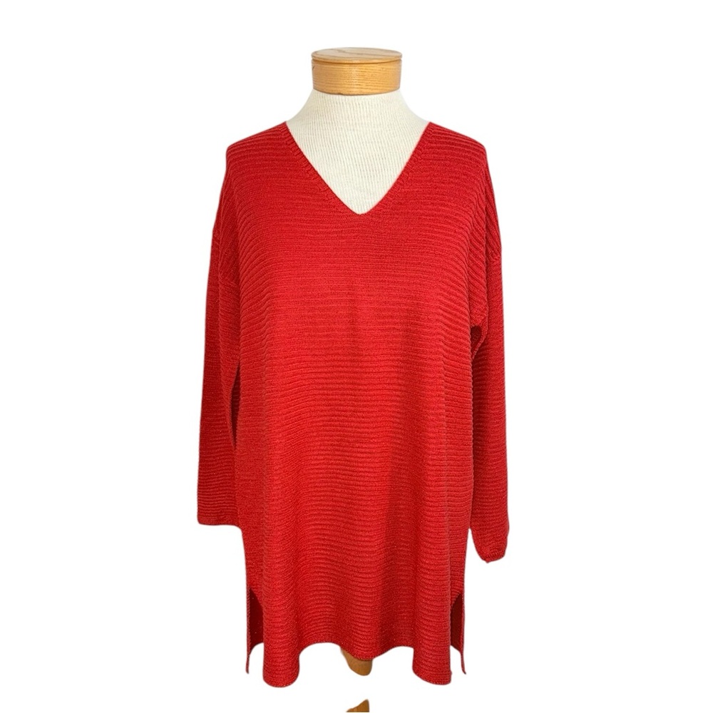 Mesh+Lace Red  V-neck Sweater Large NWT